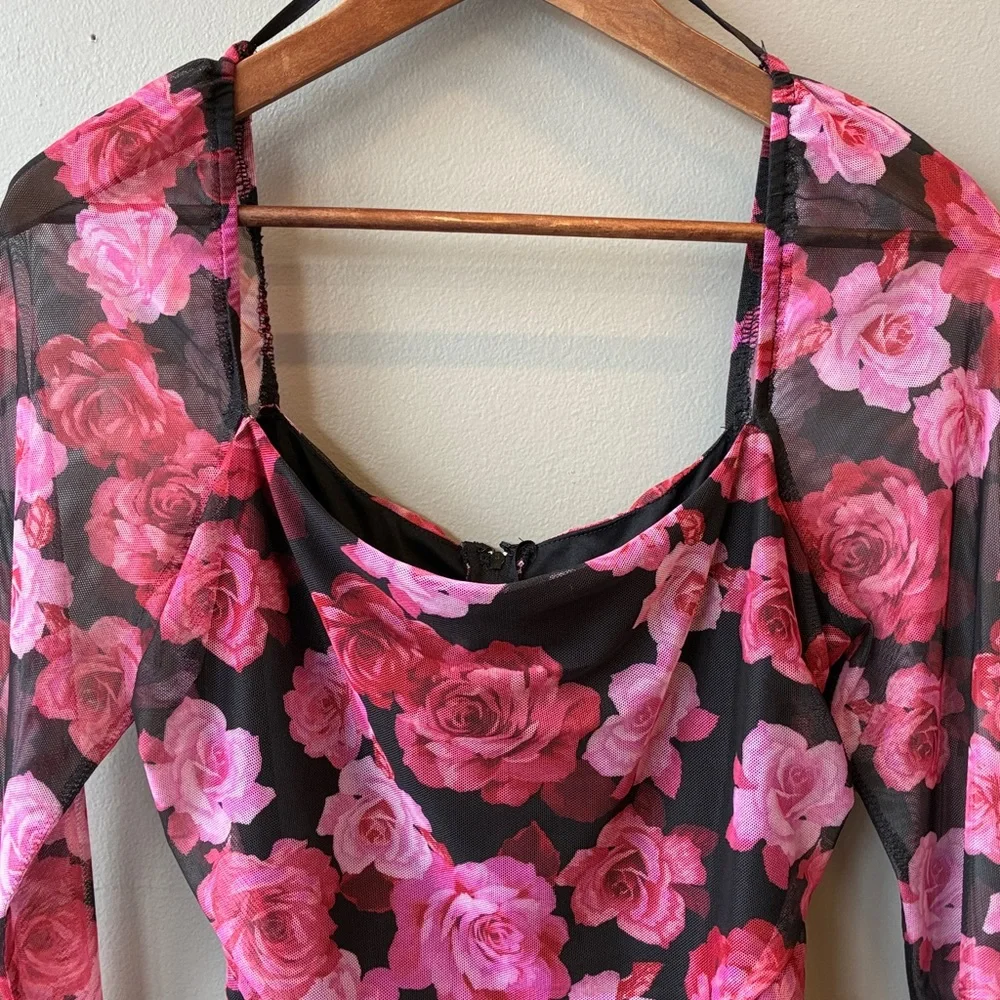 City Triangles Black Pink Floral Long Sleeve Mini Dress, XL - Picture 3 of 8